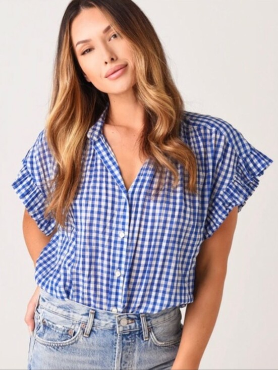 Trovata Tops - Trovata Birds of Paradise Marianne Shirt Gingham Button Up Blue White Size M NWT
